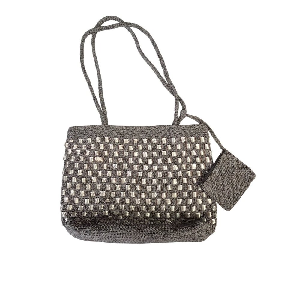 Gold Coast  Woven Crochet Shoulder Bag With Checkered Pattern & Coin Purse